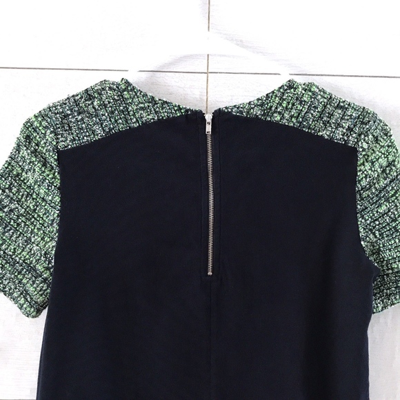 J.Crew Navy Blue Green White Tweed Sleeve Top - Picture 7 of 8